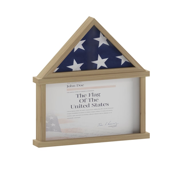 Flash Furniture Quincy Flag and Certificate Display Case, Solid Pine Wood Flag Shadow Box, Weathered Wood Finish HMHD-22M192Y-WEATH-GG - main